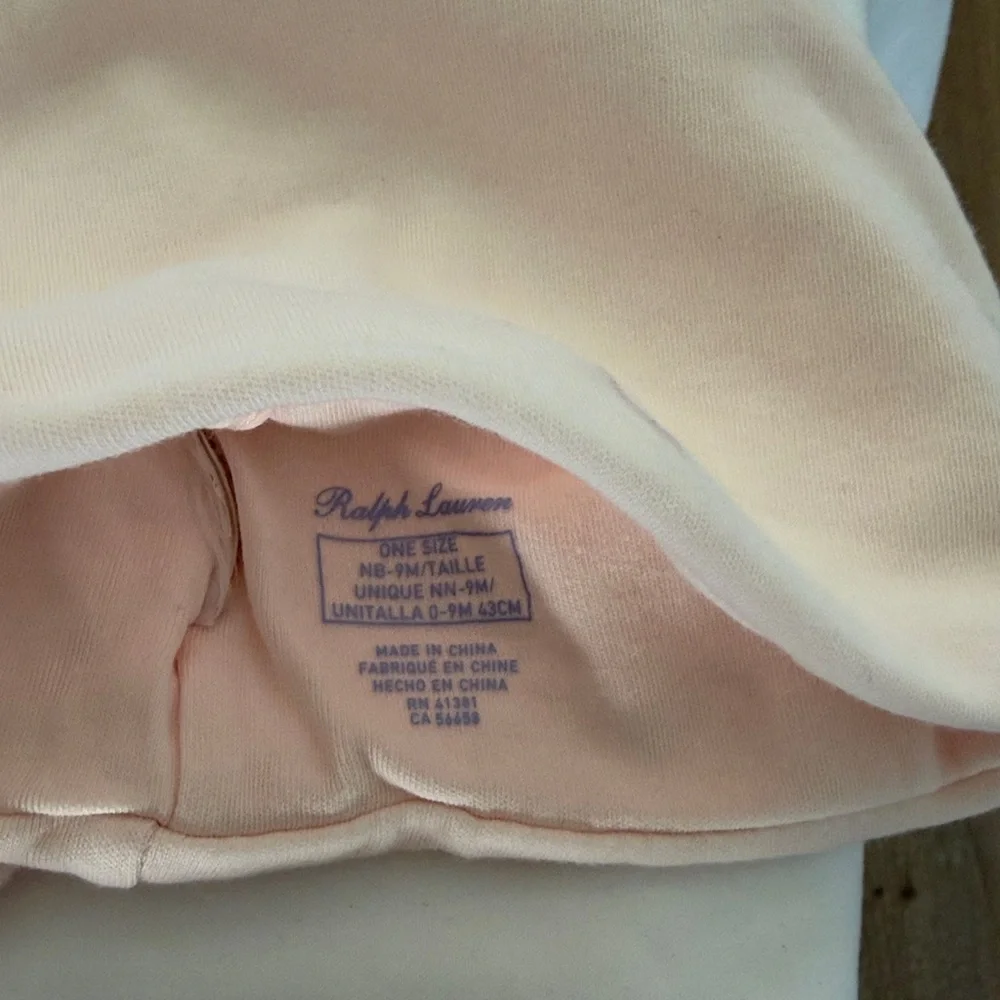 Ralph Lauren Light Pink Baby Bib and Hat Set
